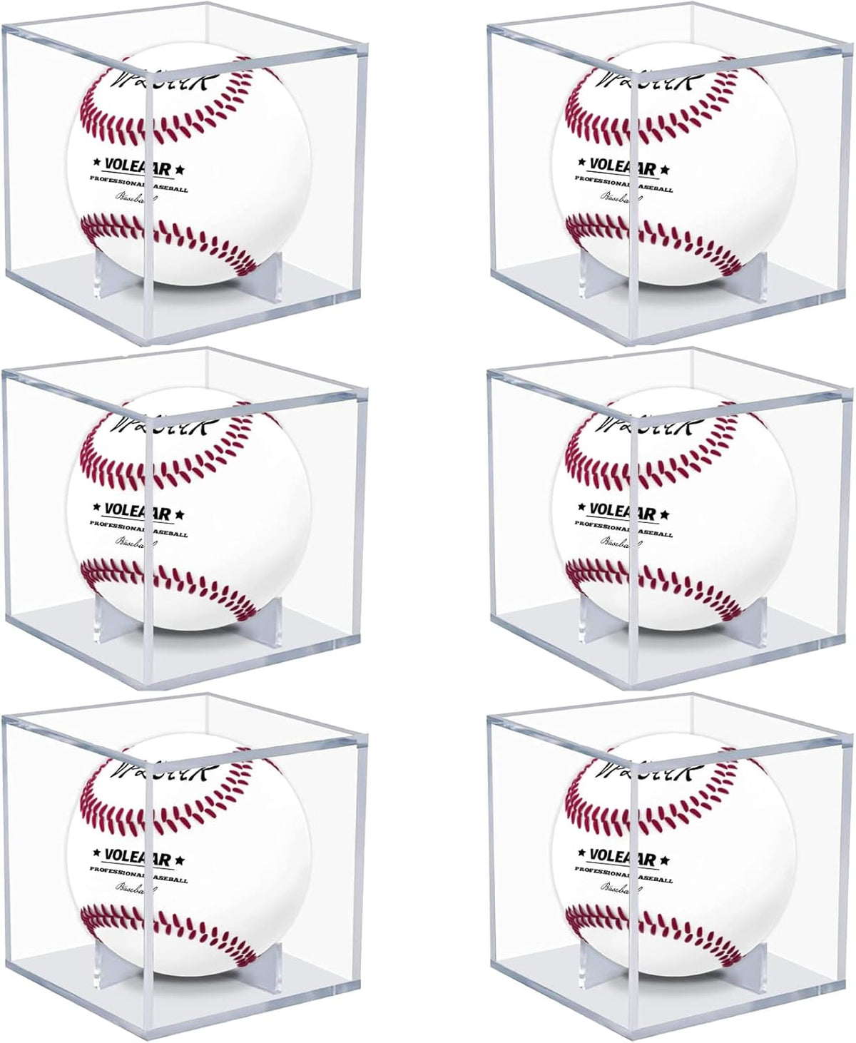 6 Pack Clear Acrylic Baseball Case Display for Balls