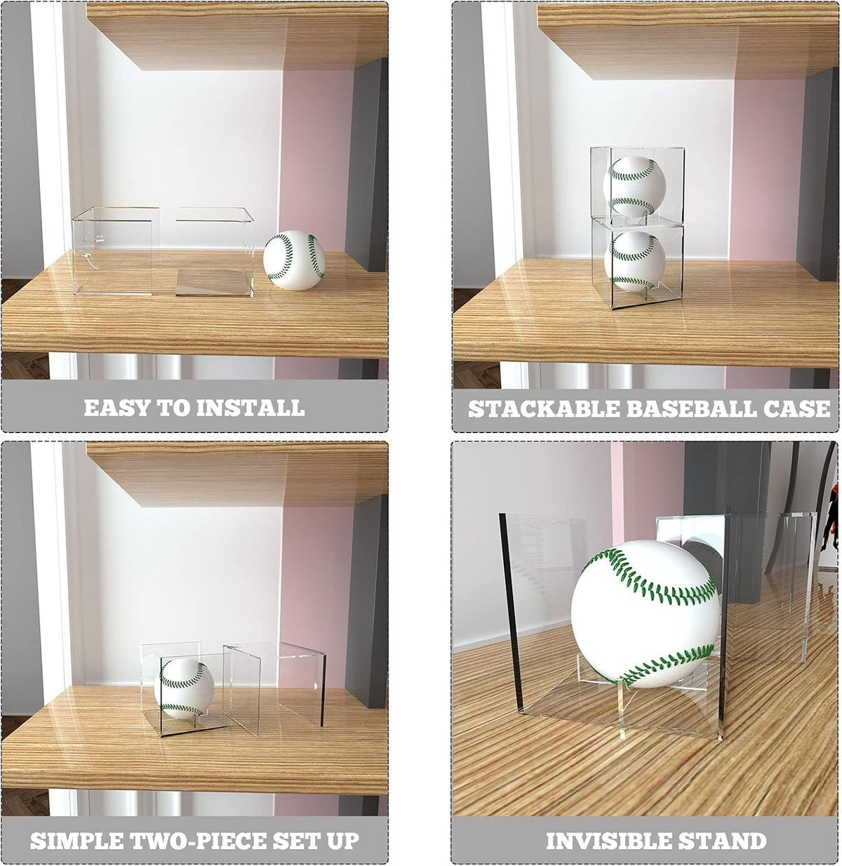 6 Pack Clear Acrylic Baseball Case Display for Balls
