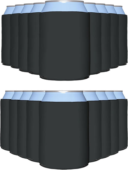 25 Pack Charcoal Blank Can Cooler Sleeves, Customizable Bulk Insulated Foam for Beer, Collapsible Plain Drink Holder, Cold Soda Insulator, 12Oz Regular, 16Oz Tall Cans